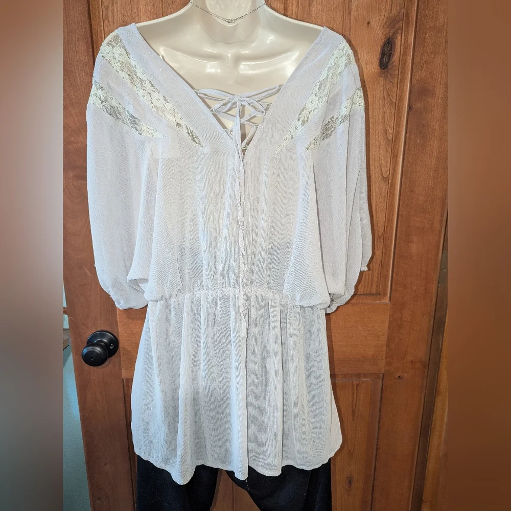 Blue‎ Bird Gray Puff Sleeve Blouse Relaxed Fit